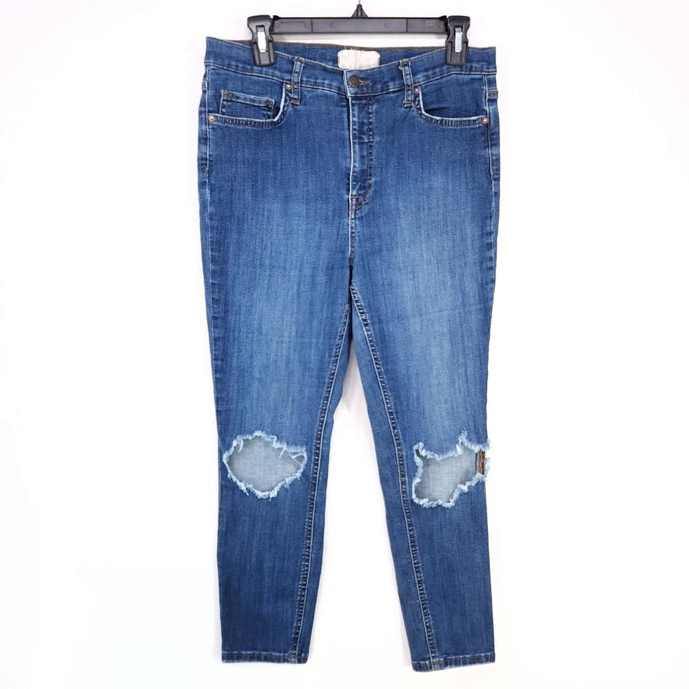 Free People Distressed Jeans Womens Size 32 Short Stretch Mid Rise Denim Skinny